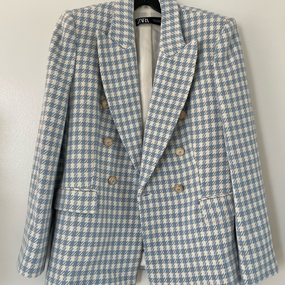 ZARA blue houndstooth blazer size M